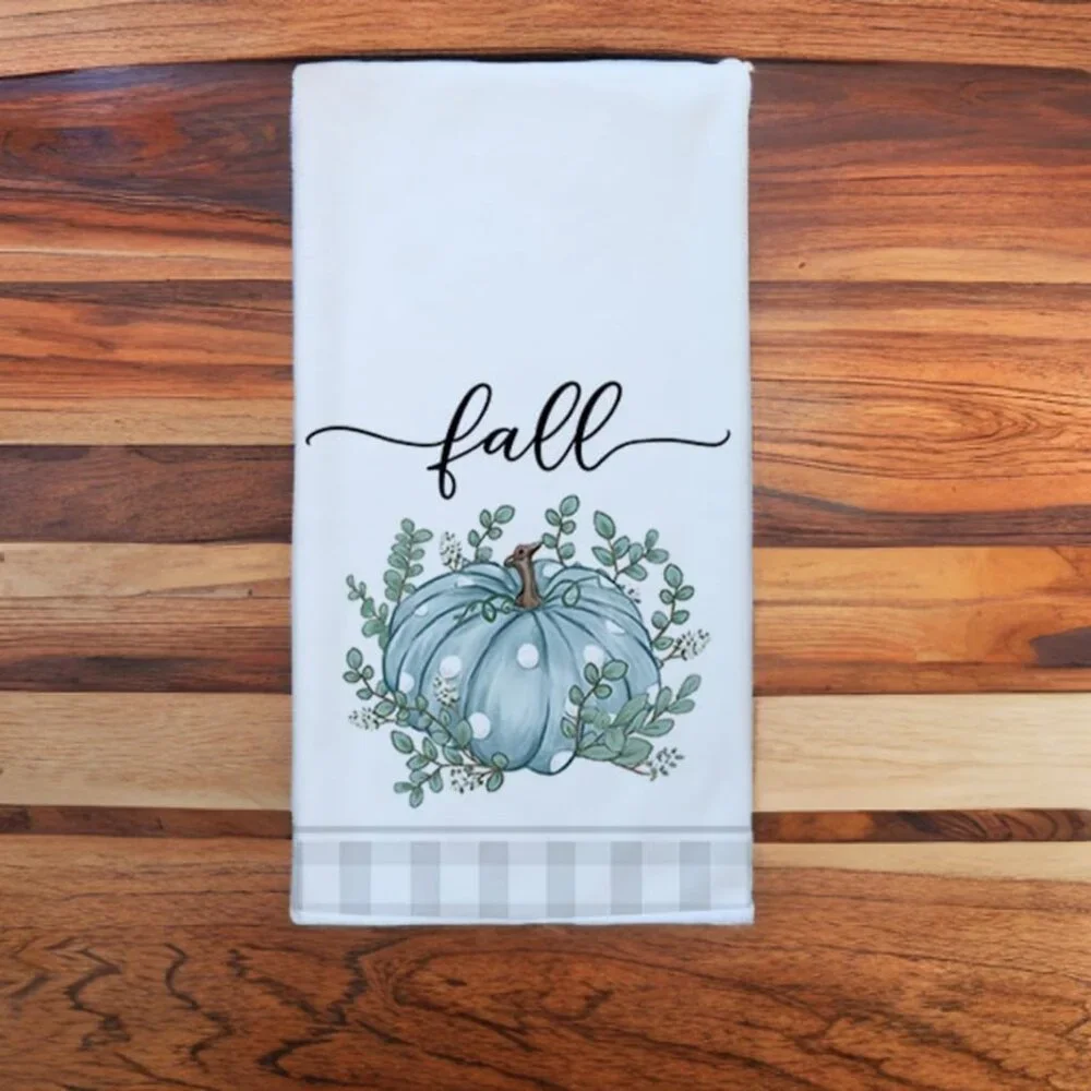 Fall Kitchen Towels Pumpkin Autumn Holiday Thanksgiving Farmhouse Cottage Decor